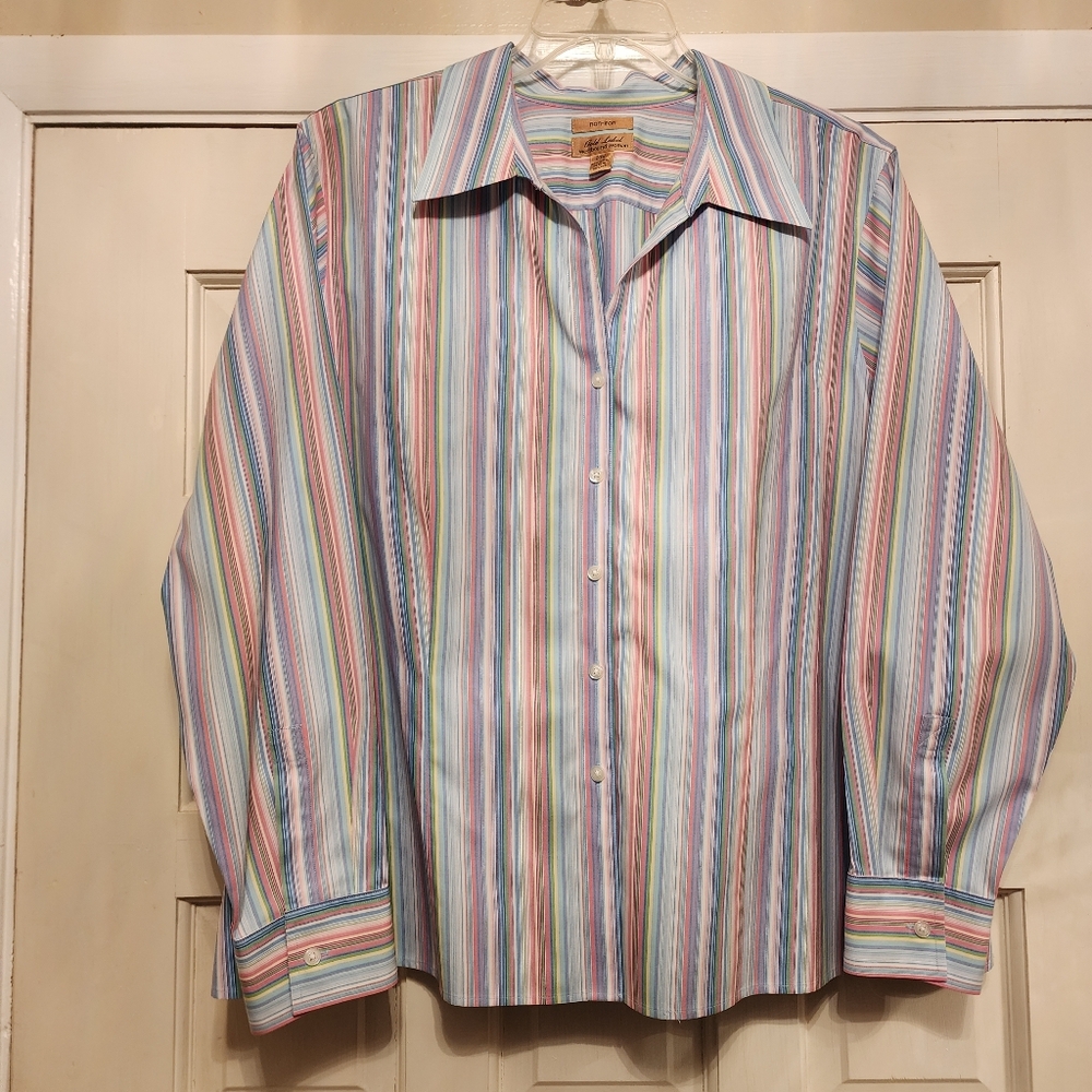 Westbound Woman Gold Label 20W No Iron Button Down Long sleeve Striped Shirt